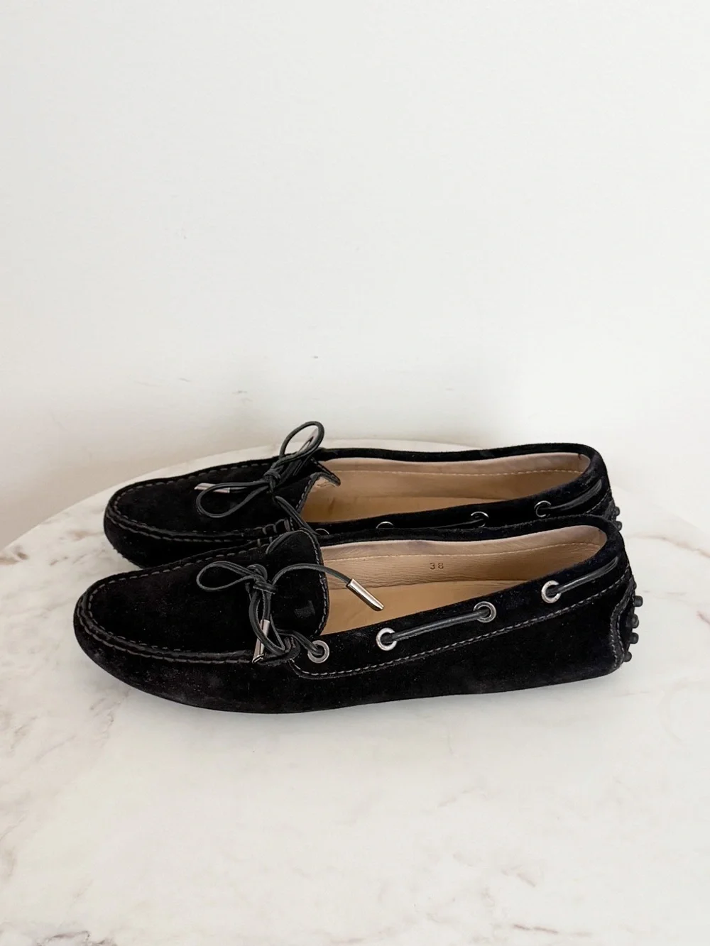 Tod's Gommino Suede Driver Loafers Black Size 38 EU 8 US